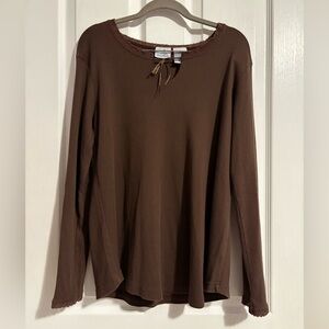 Vintage Cottagecore Brown Long Sleeve Top with Lace Details